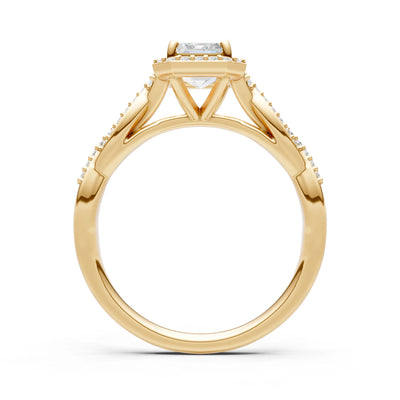 Diamond Twisted Vine Solitaire Emerald Cut Halo Ring with Accent