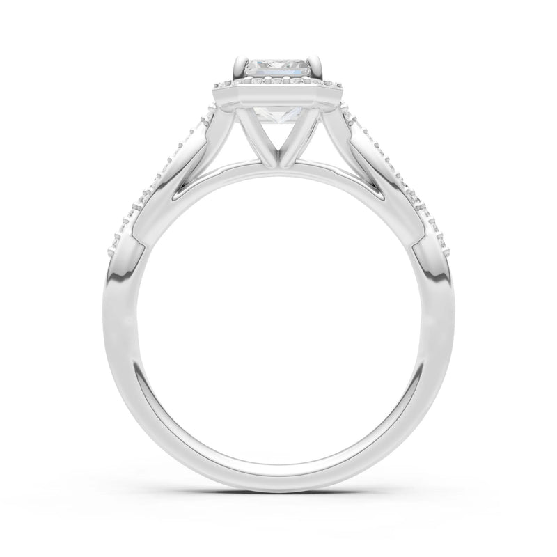 Diamond Twisted Vine Solitaire Emerald Cut Halo Ring with Accent