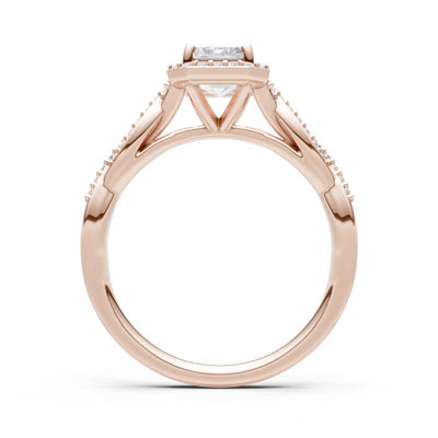 Diamond Twisted Vine Solitaire Emerald Cut Halo Ring with Accent