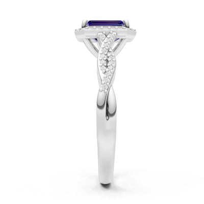 Amethyst Twisted Vine Solitaire Emerald Cut Halo Ring with Accent