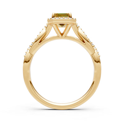Citrine Twisted Vine Solitaire Emerald Cut Halo Ring with Accent