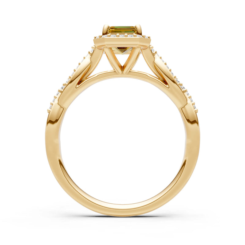 Citrine Twisted Vine Solitaire Emerald Cut Halo Ring with Accent