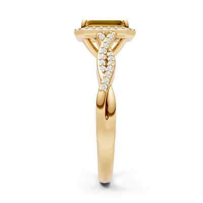 Citrine Twisted Vine Solitaire Emerald Cut Halo Ring with Accent