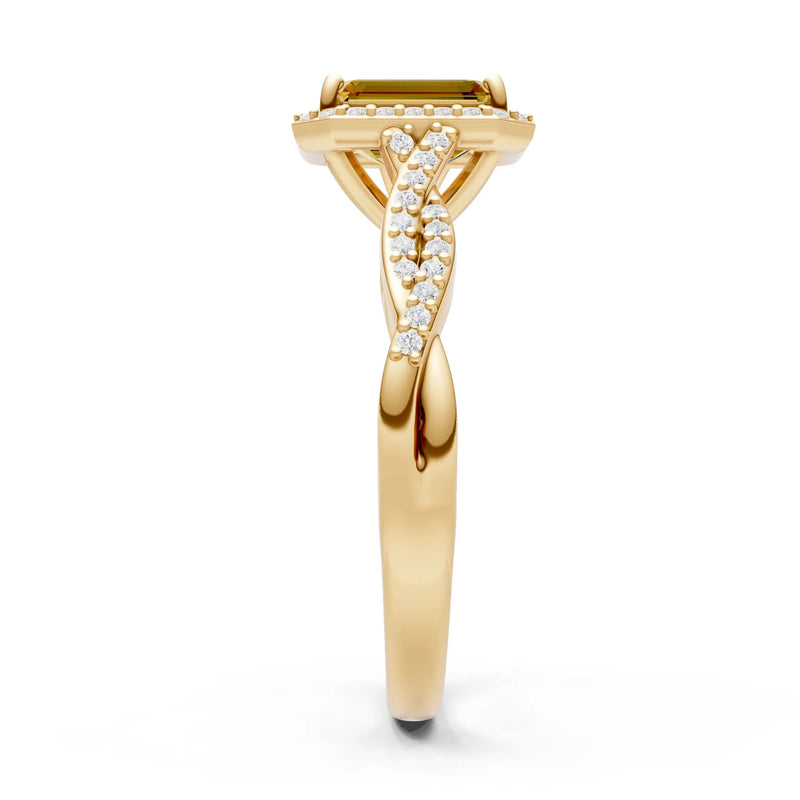 Citrine Twisted Vine Solitaire Emerald Cut Halo Ring with Accent