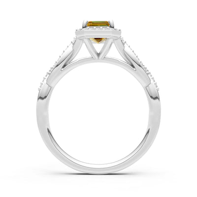 Citrine Twisted Vine Solitaire Emerald Cut Halo Ring with Accent