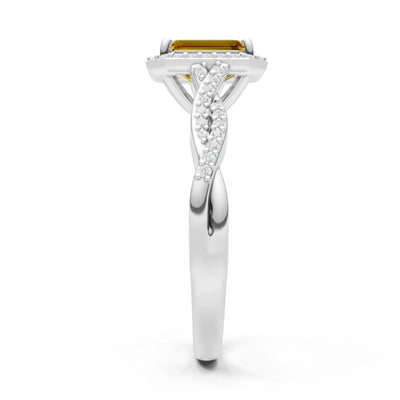 Citrine Twisted Vine Solitaire Emerald Cut Halo Ring with Accent