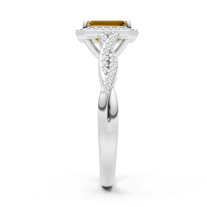 Citrine Twisted Vine Solitaire Emerald Cut Halo Ring with Accent