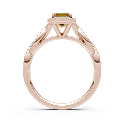Citrine Twisted Vine Solitaire Emerald Cut Halo Ring with Accent