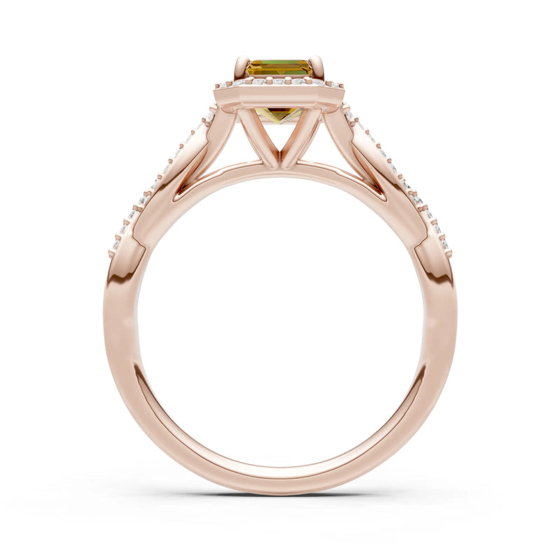 Citrine Twisted Vine Solitaire Emerald Cut Halo Ring with Accent