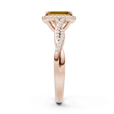 Citrine Twisted Vine Solitaire Emerald Cut Halo Ring with Accent