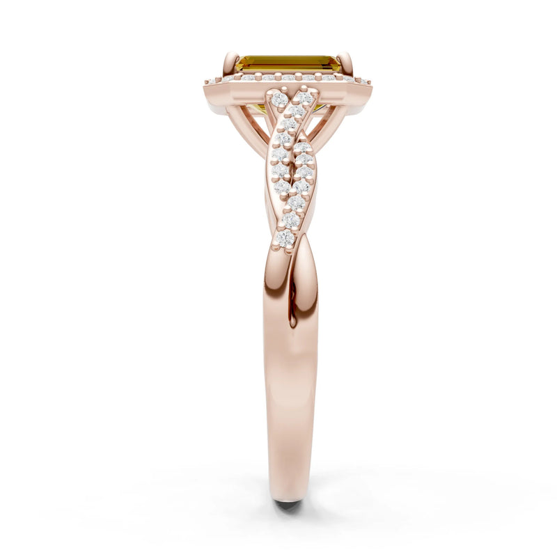 Citrine Twisted Vine Solitaire Emerald Cut Halo Ring with Accent