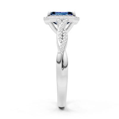 Twisted Vine Solitaire Emerald Cut Halo Ring with Accent