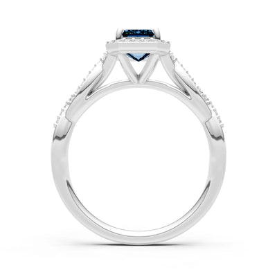 Alexandrite Twisted Vine Solitaire Emerald Cut Halo Ring with Accent