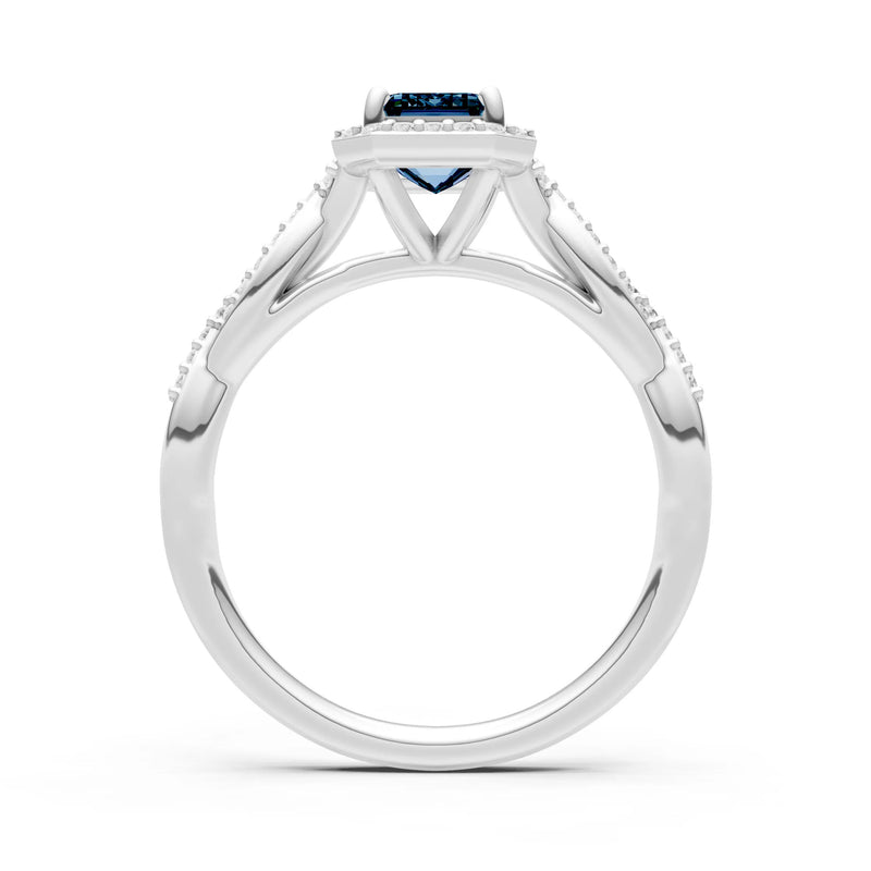 Alexandrite Twisted Vine Solitaire Emerald Cut Halo Ring with Accent
