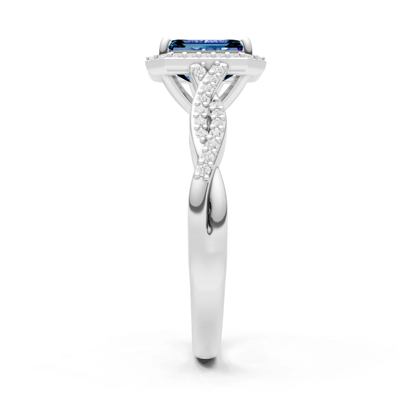 Alexandrite Twisted Vine Solitaire Emerald Cut Halo Ring with Accent