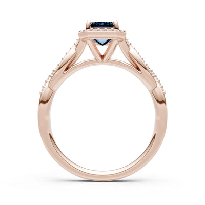Alexandrite Twisted Vine Solitaire Emerald Cut Halo Ring with Accent