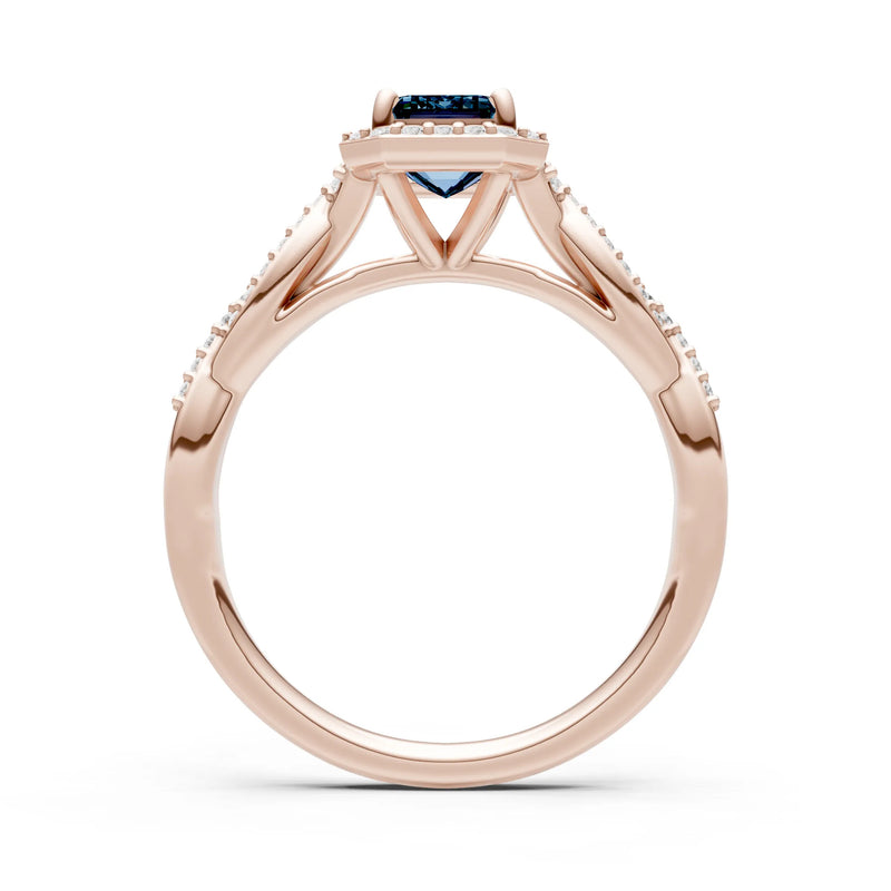 Twisted Vine Solitaire Emerald Cut Halo Ring with Accent
