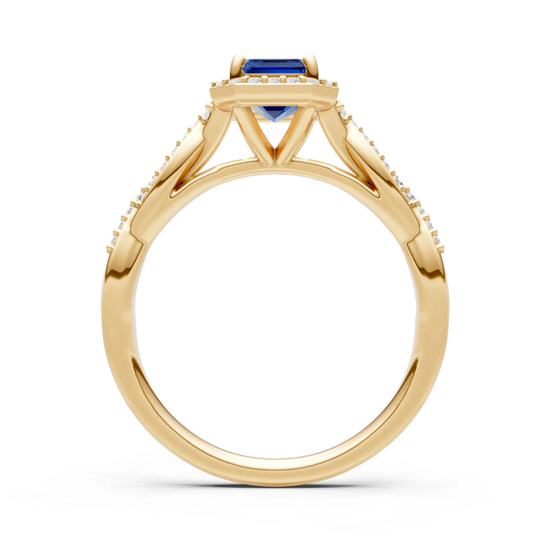 Twisted Vine Solitaire Emerald Cut Halo Ring with Accent