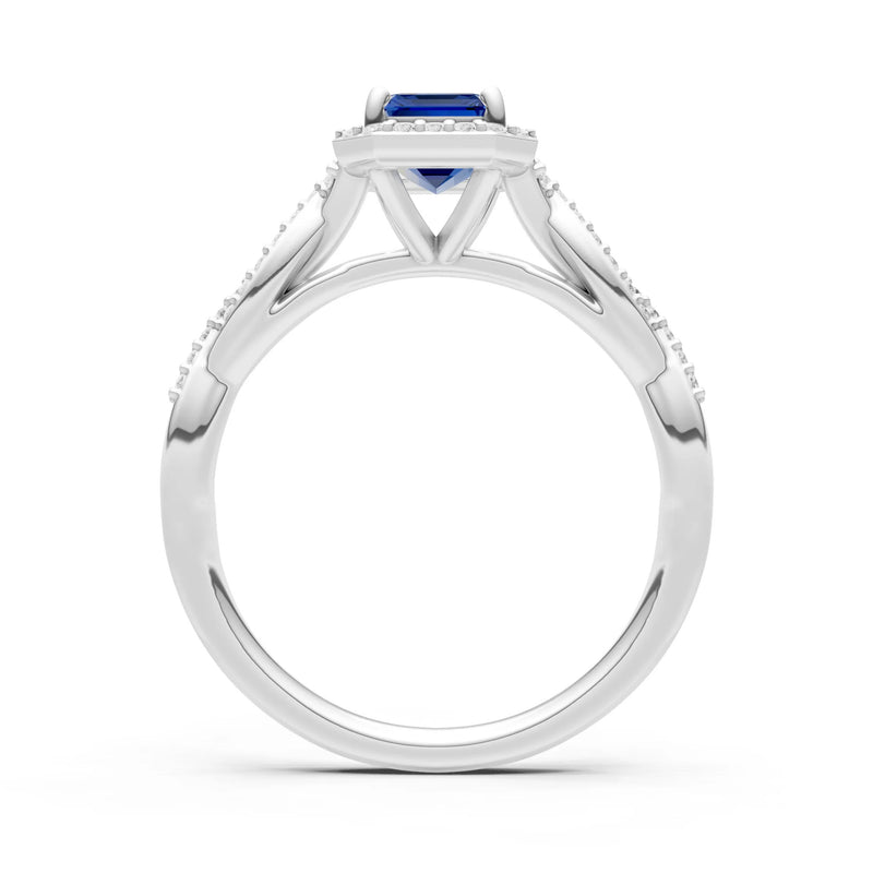 Twisted Vine Solitaire Emerald Cut Halo Ring with Accent