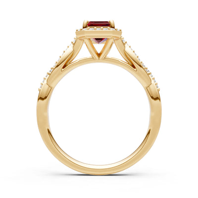 Twisted Vine Solitaire Emerald Cut Halo Ring with Accent