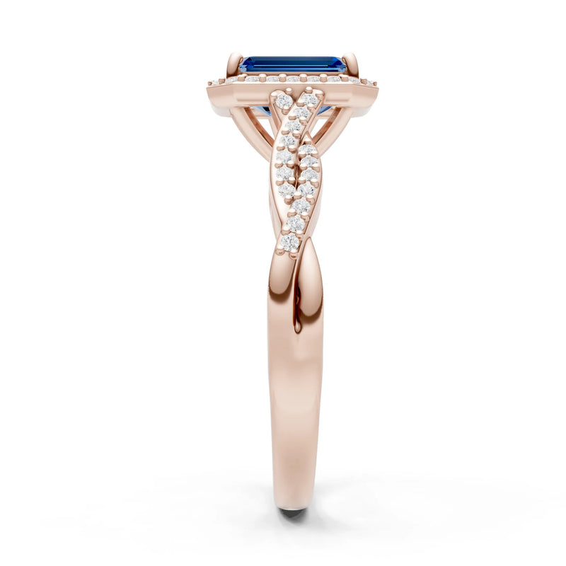 Twisted Vine Solitaire Emerald Cut Halo Ring with Accent