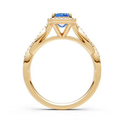 Twisted Vine Solitaire Emerald Cut Halo Ring with Accent