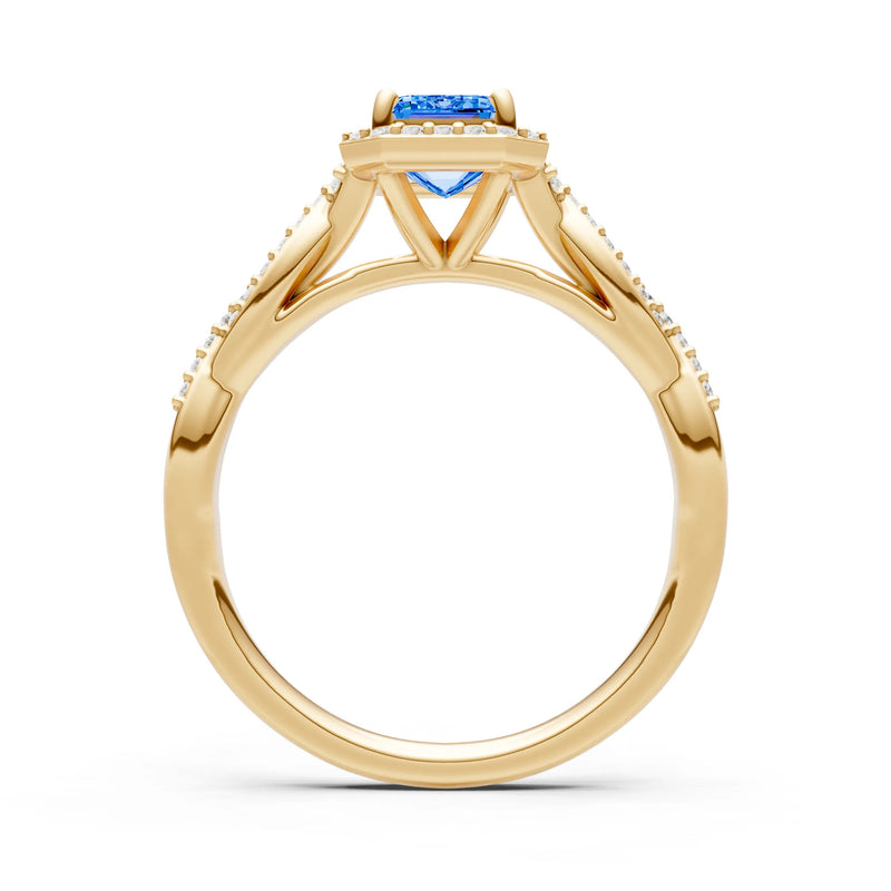 Twisted Vine Solitaire Emerald Cut Halo Ring with Accent