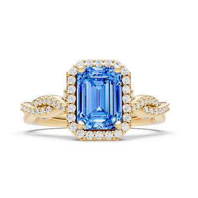 Twisted Vine Solitaire Emerald Cut Halo Ring with Accent