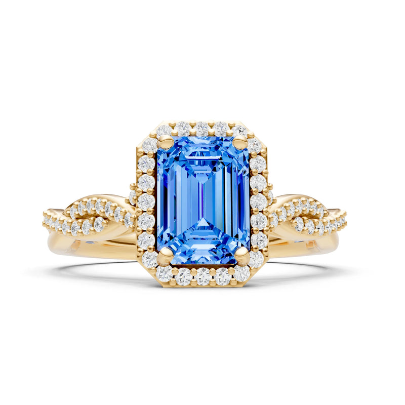 Twisted Vine Solitaire Emerald Cut Halo Ring with Accent