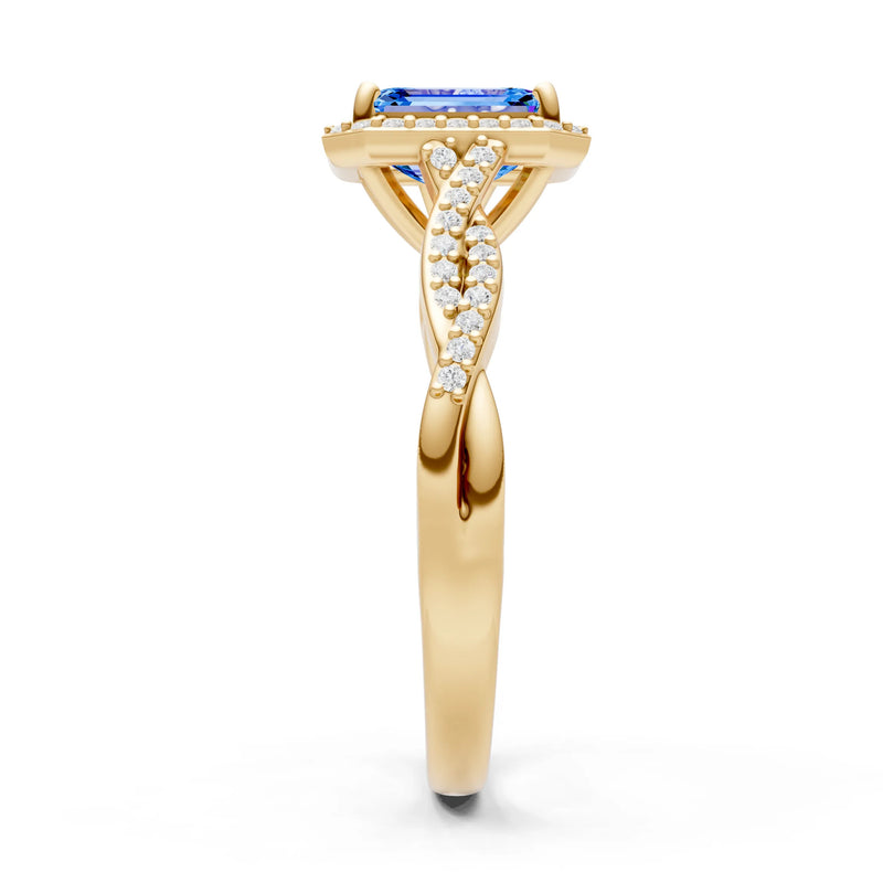 Twisted Vine Solitaire Emerald Cut Halo Ring with Accent