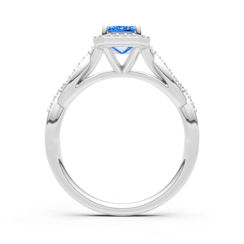 Twisted Vine Solitaire Emerald Cut Halo Ring with Accent