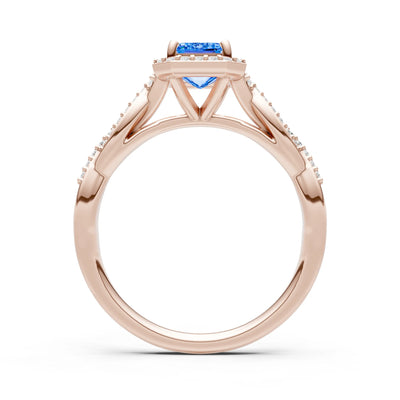 Twisted Vine Solitaire Emerald Cut Halo Ring with Accent