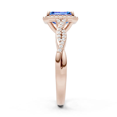 Twisted Vine Solitaire Emerald Cut Halo Ring with Accent