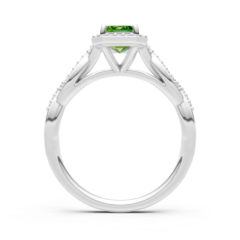 Twisted Vine Solitaire Emerald Cut Halo Ring with Accent