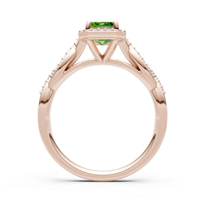 Twisted Vine Solitaire Emerald Cut Halo Ring with Accent