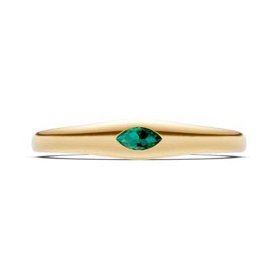 Emerald Flush-Set Marquise Gemstone Mini Signet Ring
