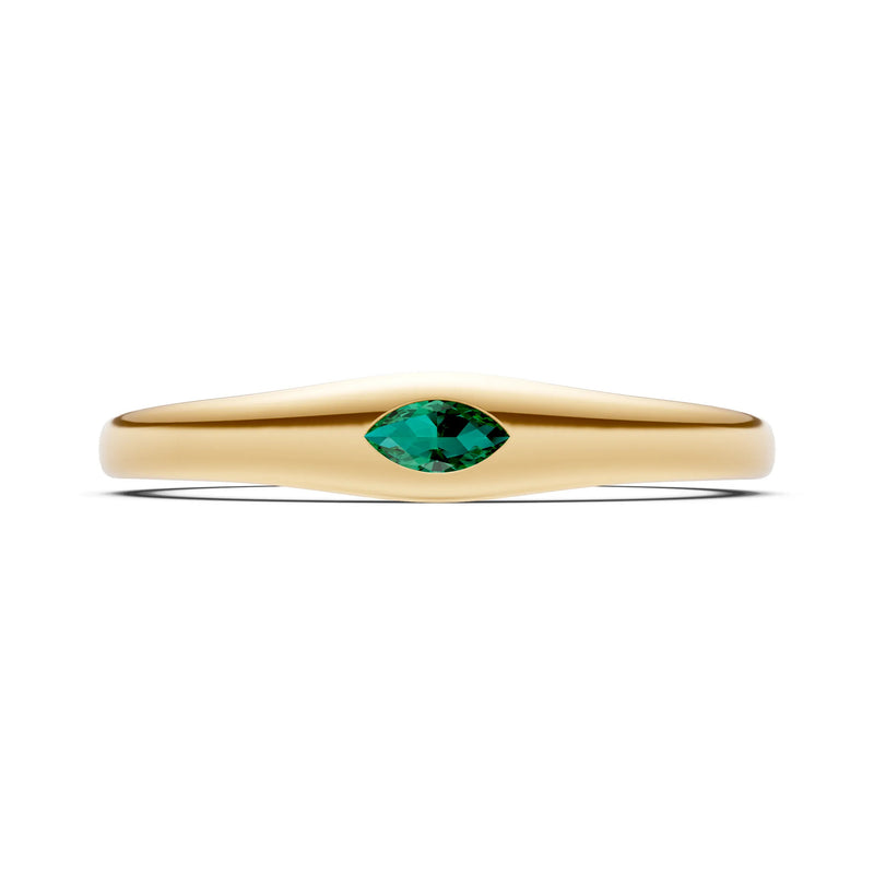 Emerald Flush-Set Marquise Gemstone Mini Signet Ring