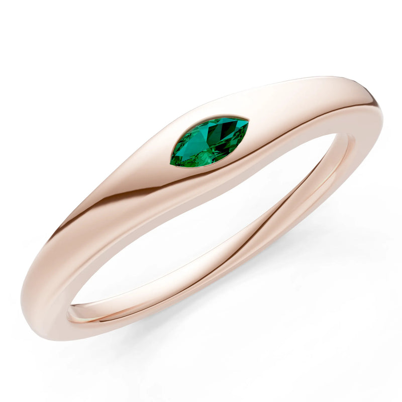 Emerald Flush-Set Marquise Gemstone Mini Signet Ring