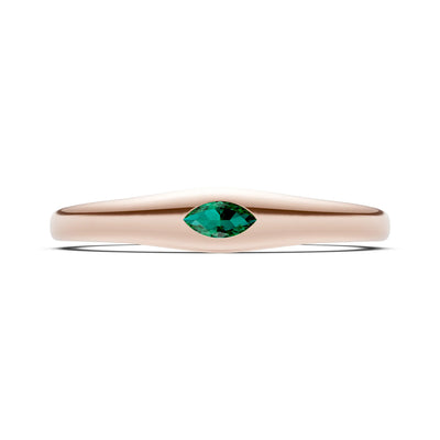 Emerald Flush-Set Marquise Gemstone Mini Signet Ring