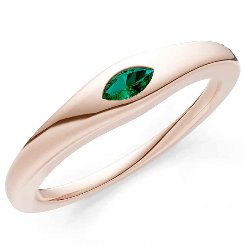 Emerald Flush-Set Marquise Gemstone Mini Signet Ring