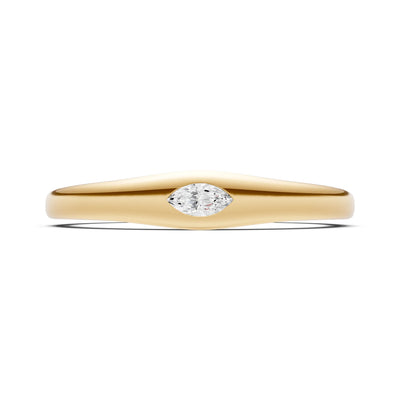 Flush Set Inlaid Mini Signet Gold Ring