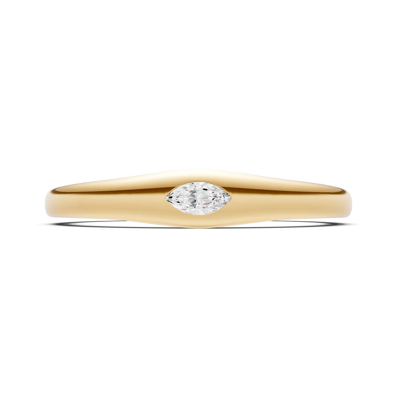 Diamond Flush-Set Marquise Gemstone Mini Signet Ring