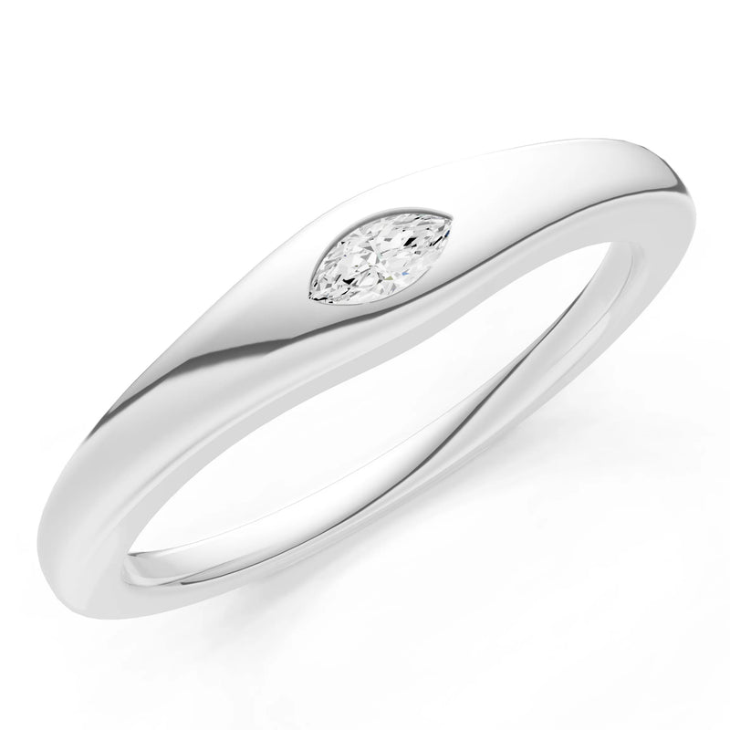 Diamond Flush-Set Marquise Gemstone Mini Signet Ring