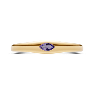 Flush Set Inlaid Mini Signet Gold Ring