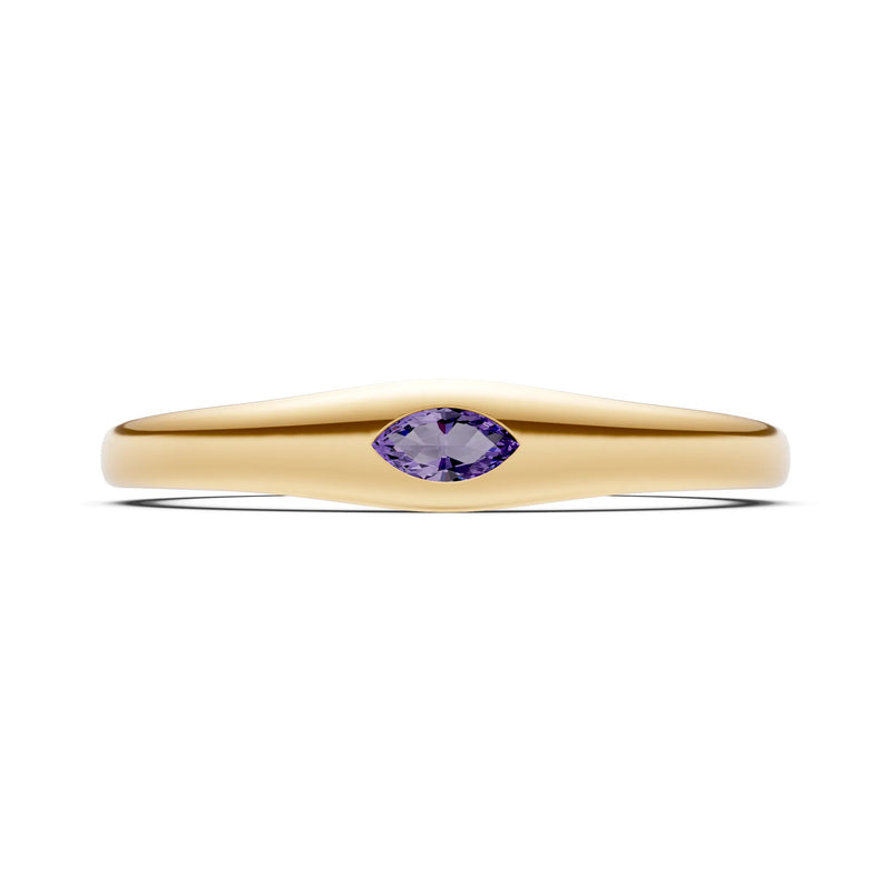 Amethyst Flush-Set Marquise Gemstone Mini Signet Ring