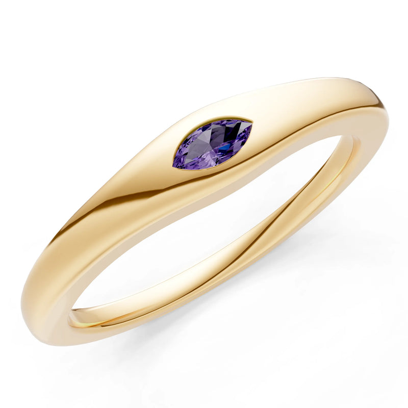 Flush Set Inlaid Mini Signet Gold Ring