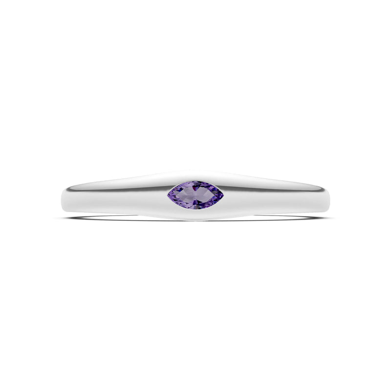 Amethyst Flush-Set Marquise Gemstone Mini Signet Ring