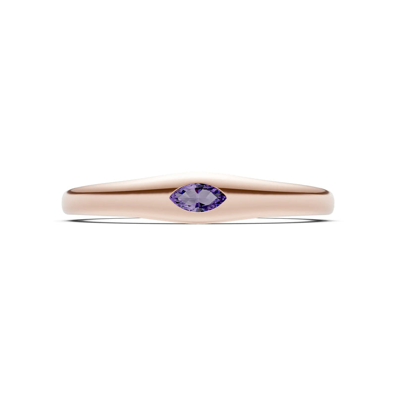 Amethyst Flush-Set Marquise Gemstone Mini Signet Ring