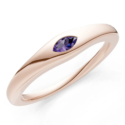 Flush Set Inlaid Mini Signet Gold Ring