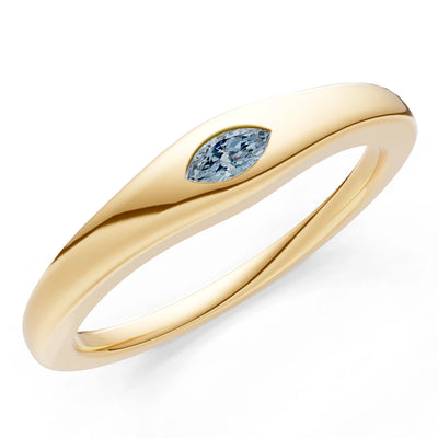 Aquamarine Flush-Set Marquise Gemstone Mini Signet Ring